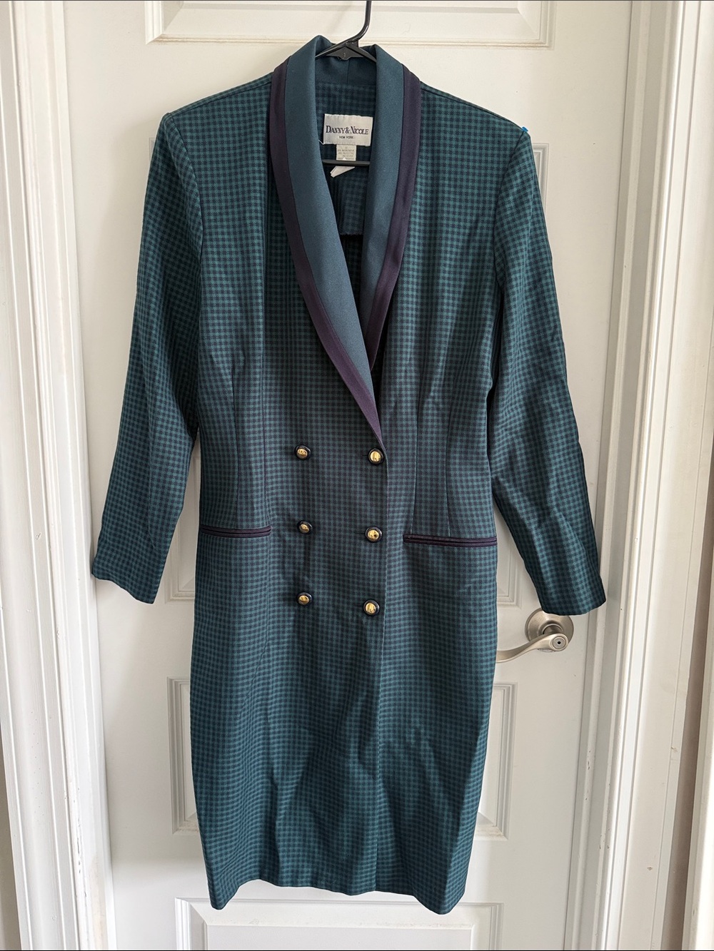 Vintage Danny & Nicole Plaid Double-Breasted Blazer Dress with Navy Trim